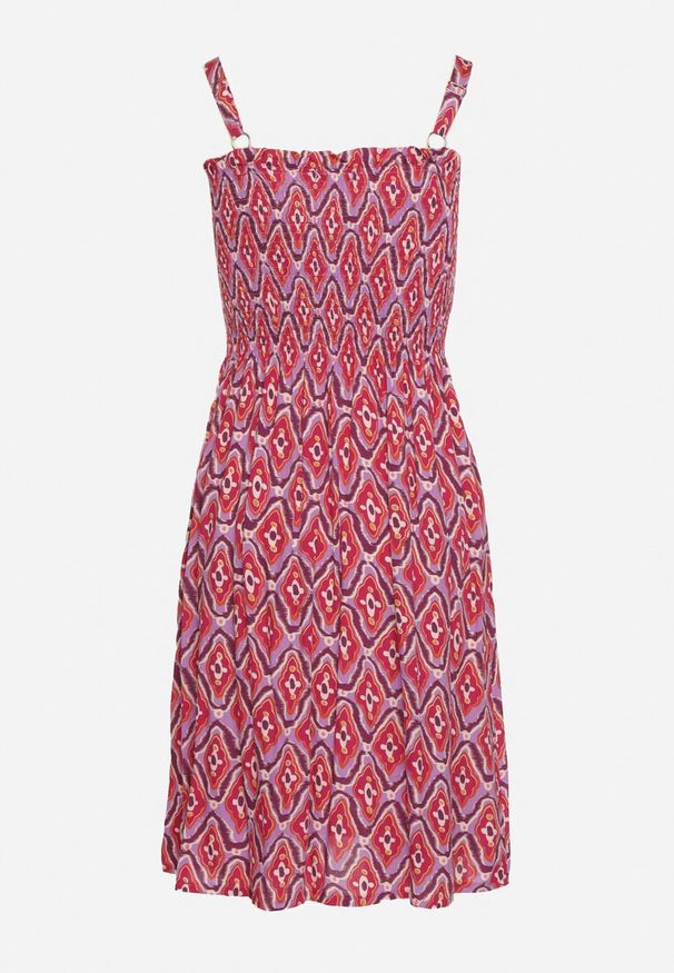 Born2be - Fioletowo-Różowa Rozkloszowana Sukienka z Wiskozy z Regulowanymi Ramiączkami i Marszczoną Górą Jovemia. Okazja: na plażę, na co dzień, na spacer. Kolor: fioletowy. Materiał: wiskoza. Długość rękawa: na ramiączkach. Sezon: lato. Typ sukienki: proste. Styl: casual, wakacyjny, klasyczny