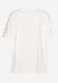 Born2be - Biały Klasyczny Bawełniany T-shirt z Krótkim Rękawem z Nadrukiem Ozdobiony Perełkami Tiavenna. Okazja: na co dzień. Kolor: biały. Materiał: bawełna. Długość rękawa: krótki rękaw. Długość: krótkie. Wzór: nadruk, aplikacja. Styl: klasyczny #3