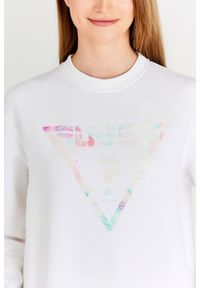 Guess - GUESS Biała bluza damska z odblaskowym logo, Rozmiar XS. Kolor: biały. Materiał: prążkowany, bawełna