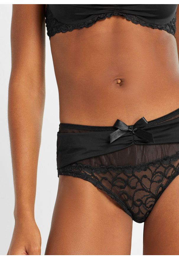bonprix - Figi panty z poliamidu z recyklingu. Kolor: czarny. Materiał: poliamid, bawełna, koronka. Wzór: koronka