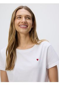 Reserved - T-shirt z drobnym haftem - biały. Kolor: biały. Materiał: bawełna, dzianina. Wzór: haft