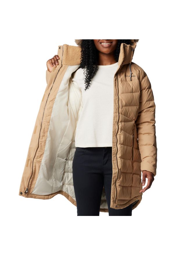 columbia - Kurtka sportowa damska Belle Isle II Mid Down Jacket. Kolor: beżowy. Materiał: nylon. Sport: turystyka piesza