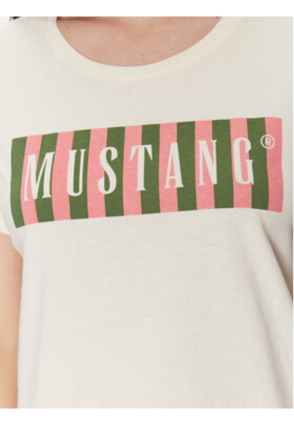 Mustang T-Shirt Alma 1016138 Écru Regular Fit. Materiał: bawełna