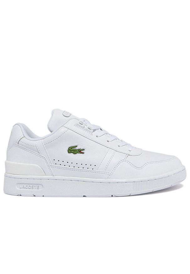 Buty Lacoste T-Clip 743SMA0023-21G 0722 SMA - białe. Okazja: na co dzień. Zapięcie: sznurówki. Kolor: biały. Materiał: guma, skóra, syntetyk. Wzór: aplikacja