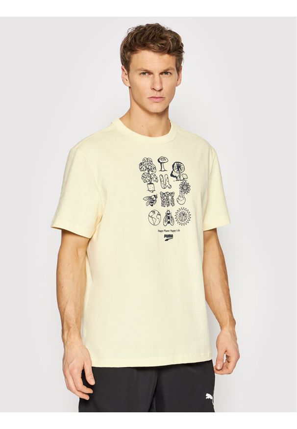 Puma T-Shirt Downtown Graphic 533673 Żółty Regular Fit. Kolor: żółty. Materiał: bawełna