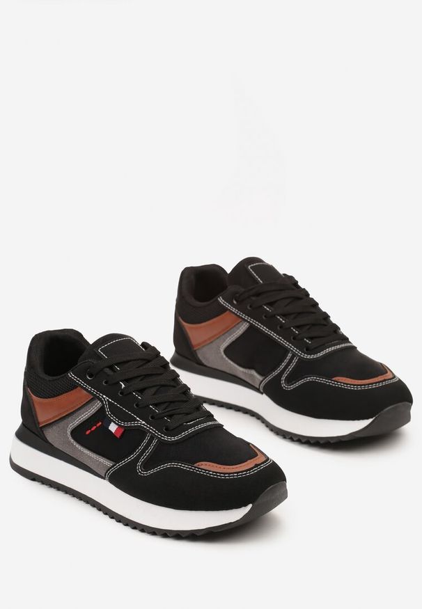 Born2be - Czarne Sznurowane Buty Sportowe na Płaskiej Podeszwie z Przeszyciami Ivatera. Okazja: na co dzień. Nosek buta: okrągły. Kolor: czarny. Materiał: jeans. Obcas: na płaskiej podeszwie