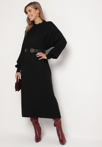 Born2be - Czarna Sweterkowa Sukienka z Półgolfem i Wiskozą o Pudełkowym Kroju Salithra. Kolor: czarny. Materiał: wiskoza. Długość rękawa: długi rękaw. Typ sukienki: proste. Styl: wizytowy, elegancki #5
