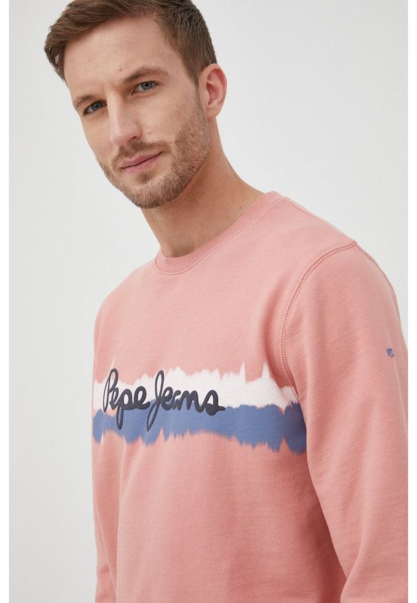 Pepe Jeans bluza bawełniana DONTE męska kolor pomarańczowy z nadrukiem. Kolor: pomarańczowy. Materiał: bawełna. Wzór: nadruk