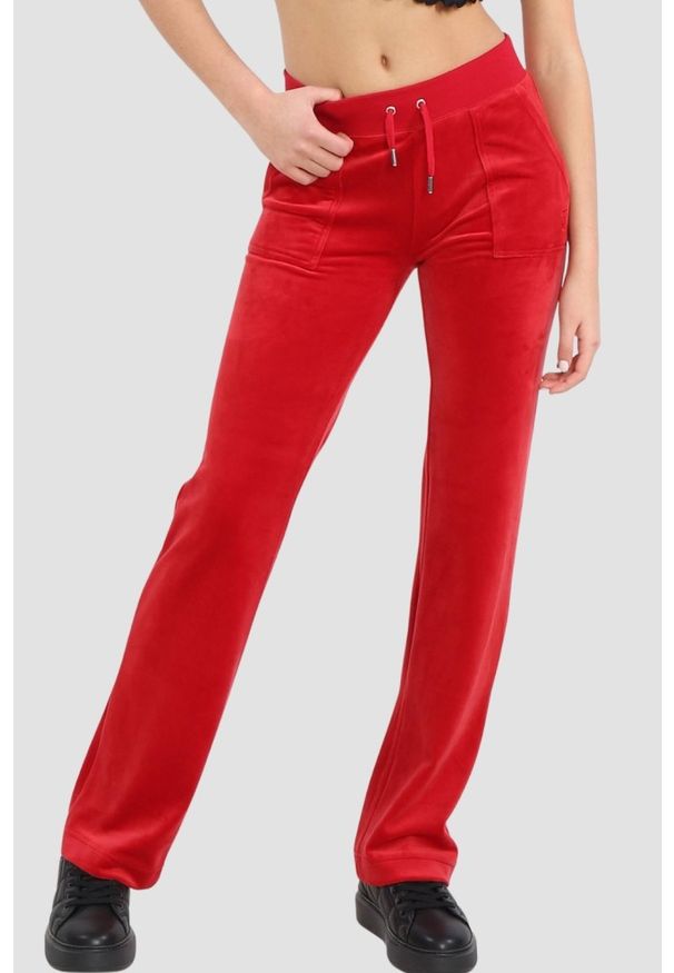 Juicy Couture - JUICY COUTURE Czerwone damskie spodnie welurowe Del Ray Pocket Pant, Rozmiar M. Kolor: czerwony. Materiał: welur