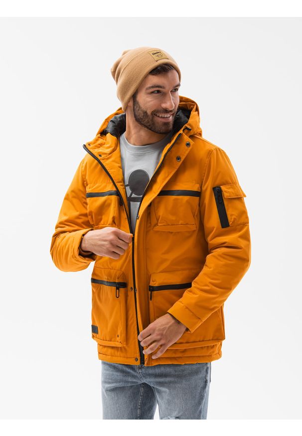 Żółta kurtka Ombre Clothing z aplikacjami, na zimę