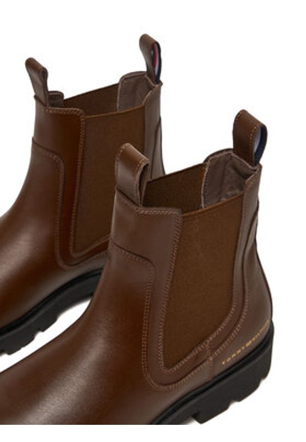 TOMMY HILFIGER - Tommy Hilfiger Sztyblety Lthr Low Chelsea FW0FW08775 Brązowy. Kolor: brązowy. Materiał: skóra