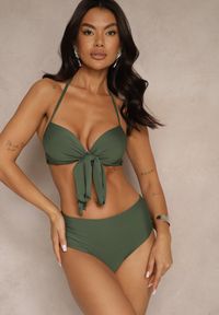 Renee - Zielone Bikini Wiązany Biustonosz i Majtki Typu Figi Fevarelia. Stan: podwyższony. Kolor: zielony. Wzór: haft #5