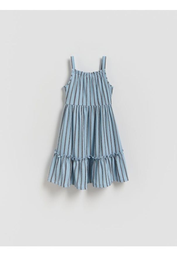 Reserved - Strukturalna sukienka w paski - jasnoniebieski. Kolor: niebieski. Materiał: dzianina. Wzór: paski