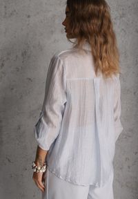 Renee - Niebieska Prześwitująca Koszula z Cyrkoniami Arialle. Okazja: na co dzień. Kolor: niebieski. Materiał: jeans. Styl: casual #4