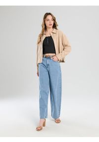 Sinsay - Prążkowana koszulka z guzikami - czarny. Kolor: czarny. Materiał: prążkowany #1