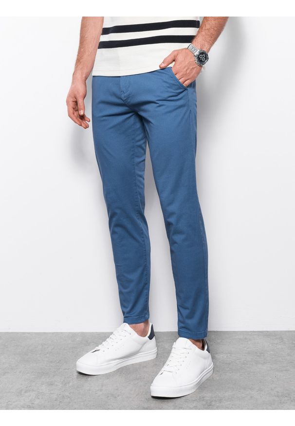 Ombre Clothing - Spodnie męskie chino - niebieskie V3 - Rozmiar: S. Kolor: niebieski. Materiał: elastan, bawełna
