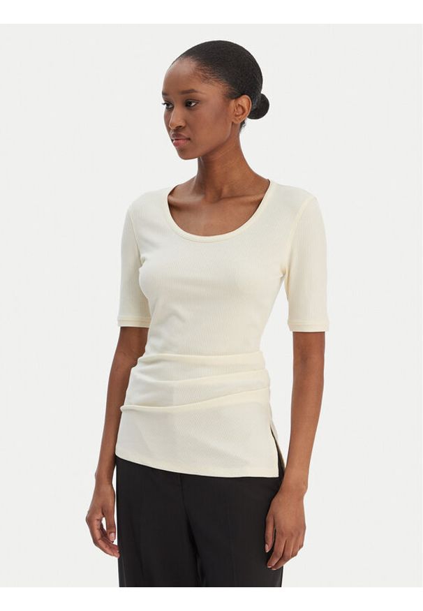 Calvin Klein Bluzka LV044E267G Beżowy Slim Fit. Kolor: beżowy