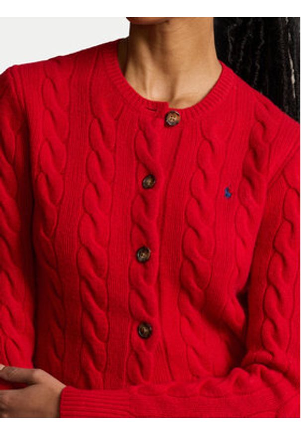 Polo Ralph Lauren Kardigan 211910443017 Czerwony Regular Fit. Typ kołnierza: polo. Kolor: czerwony. Materiał: wełna