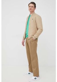 Polo Ralph Lauren bluza bawełniana męska kolor zielony gładka. Typ kołnierza: polo. Kolor: zielony. Materiał: bawełna. Długość rękawa: raglanowy rękaw. Wzór: gładki