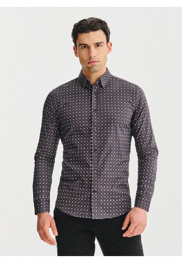 Pako Lorente - PAKO LORENTE - Brązowa koszula mikrowzór. Kolor: brązowy. Materiał: bawełna, elastan. Długość rękawa: długi rękaw. Długość: długie. Sezon: jesień