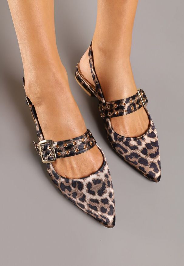 Renee - Panterkowe Sandały Slingback ze Szpiczastym Noskiem i Paskiem z Klamerką Pollime. Okazja: na spotkanie biznesowe, do pracy, na co dzień, na imprezę. Nosek buta: szpiczasty. Zapięcie: pasek. Sezon: lato. Obcas: na obcasie. Styl: biznesowy, klasyczny, elegancki, casual. Wysokość obcasa: niski