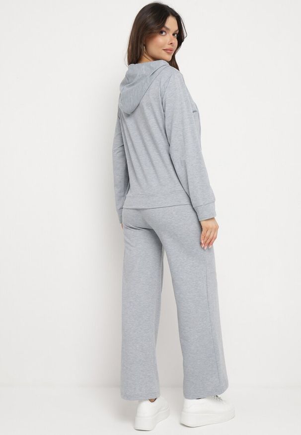 Born2be - Szary Komplet Dresowy o Luźnym Fasonie Bluza na Suwak i Szerokie Spodnie Cristala. Kolor: szary. Materiał: dresówka