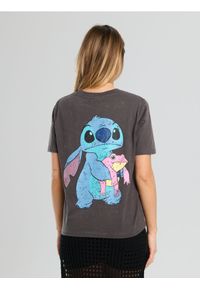 Sinsay - Koszulka z nadrukiem na plecach Stitch - szary. Kolor: szary. Wzór: nadruk