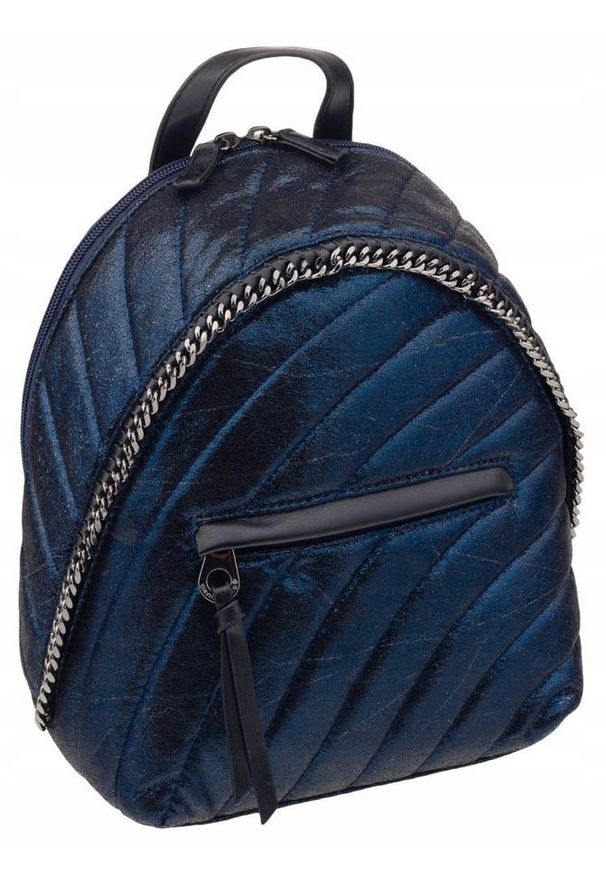 DAVID JONES - Pikowany plecaczek granatowy David Jones 5834-3 D.BLUE. Kolor: niebieski. Materiał: skóra ekologiczna. Wzór: aplikacja