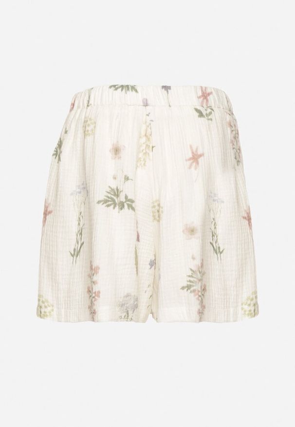 Born2be - Beżowe Bawełniane Szorty w Kwiaty Nilurea. Okazja: na co dzień, na spacer. Kolor: beżowy. Materiał: bawełna. Wzór: kwiaty. Sezon: lato. Styl: casual, elegancki