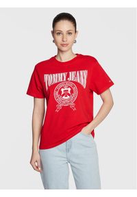 Tommy Jeans T-Shirt Varsity DW0DW14919 Czerwony Loose Fit. Kolor: czerwony. Materiał: bawełna