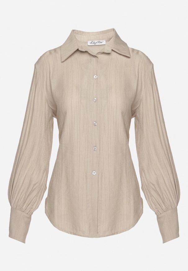 Born2be - Ciemnobeżowa Koszula z Usztywnionymi Ramionami Ozdobiona Sznurkiem Meroriela. Okazja: na co dzień. Kolor: beżowy. Materiał: jeans. Długość rękawa: długi rękaw. Długość: długie. Wzór: aplikacja. Styl: elegancki, casual