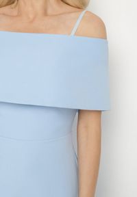 Born2be - Niebieska Sukienka o Rozkloszowanym Kroju na Ramiączkach z Wywijanym Dekoltem Jenathia. Okazja: na ślub cywilny, na imprezę, na wesele, na studniówkę. Kolor: niebieski. Długość rękawa: na ramiączkach #5