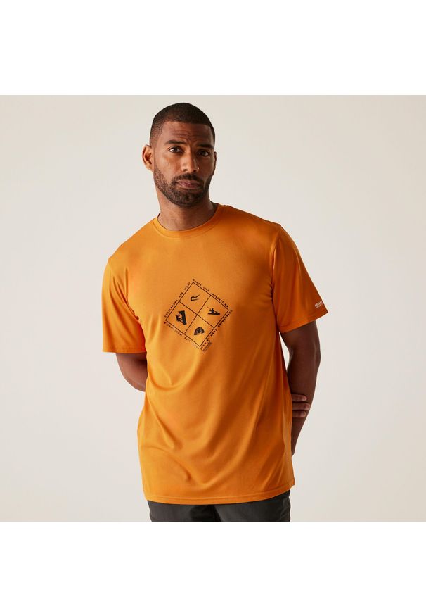 Regatta - Koszulka turystyczna męska Fingal Stretch. Kolor: pomarańczowy. Materiał: poliester, elastan. Sport: turystyka piesza