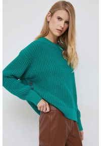TOMMY HILFIGER - Tommy Hilfiger sweter damski kolor zielony ciepły. Kolor: zielony. Materiał: bawełna, dzianina #1