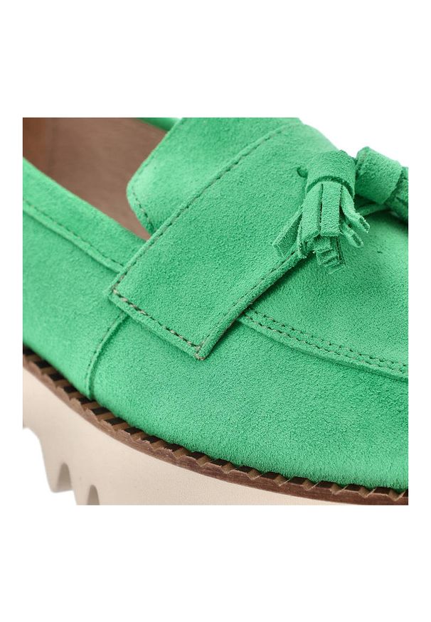 CheBello - Zielone Półbuty Chebello Wygodne Skórzane Buty. Zapięcie: bez zapięcia. Kolor: zielony. Materiał: skóra. Szerokość cholewki: normalna. Sezon: wiosna, lato. Obcas: na obcasie. Styl: boho. Wysokość obcasa: niski