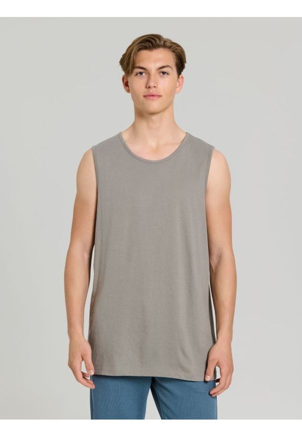 Sinsay - Bawełniany tank top basic - szary. Kolor: szary. Materiał: bawełna