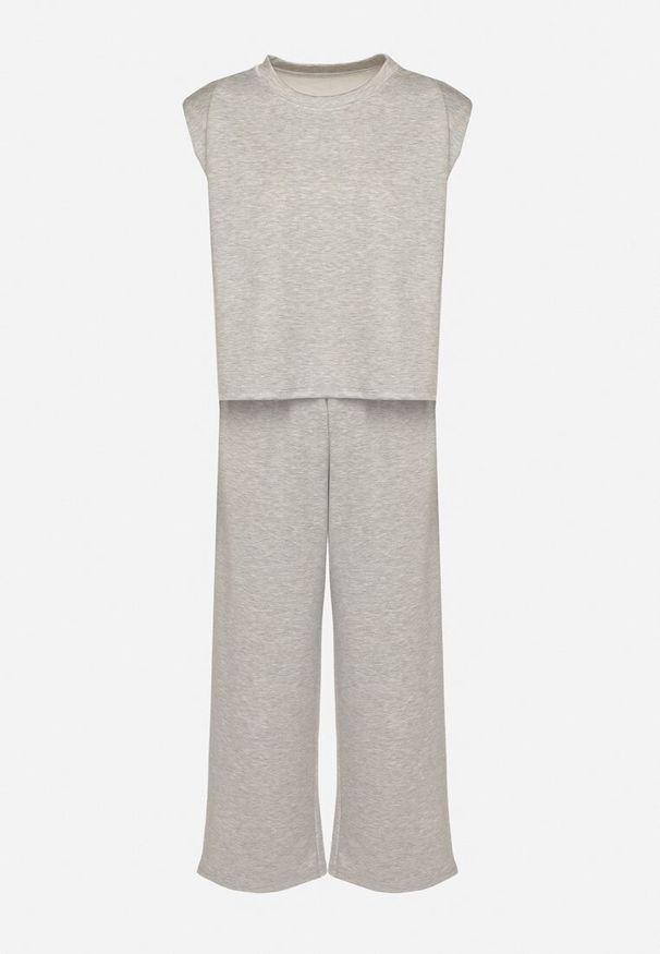 Born2be - Szary Komplet z Wiskozą Koszulka z Usztywnionymi Ramionami i Szerokie Spodnie Nevisari. Kolor: szary. Materiał: wiskoza