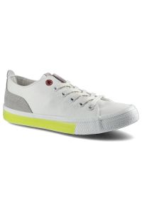 Białe Trampki Cross Jeans Damskie Wygodne Obuwie. Okazja: na spotkanie biznesowe, do pracy. Kolor: biały. Materiał: guma, skóra ekologiczna, materiał. Szerokość cholewki: normalna. Wzór: aplikacja. Styl: biznesowy