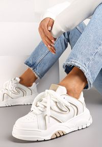 Renee - Biało-Beżowe Sneakersy na Platformie z Grubymi Sznurówkami Imyria. Kolor: biały. Obcas: na platformie