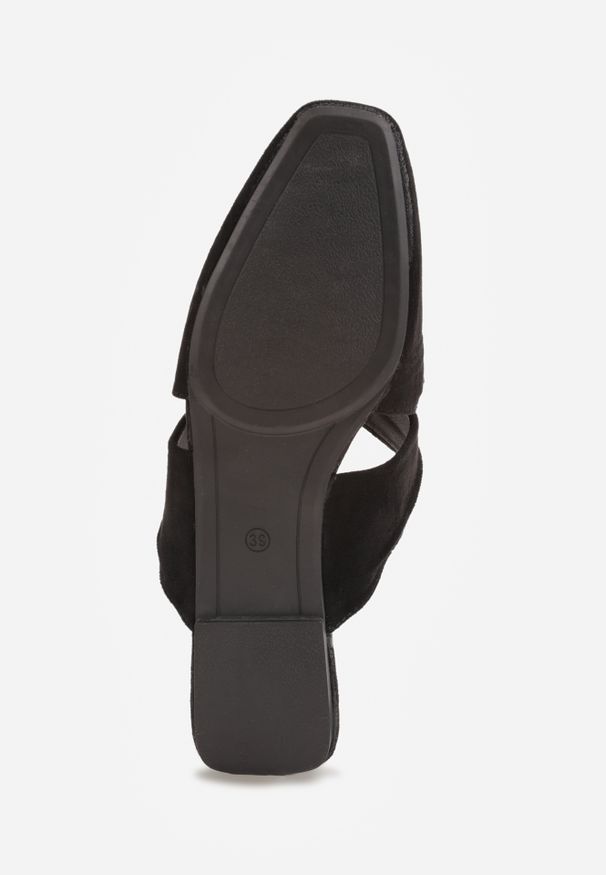Renee - Czarne Klapki Vices Typu Mule z Ozdobnym Supłem Elitina. Okazja: na spacer. Kolor: czarny. Wzór: aplikacja, kwiaty. Sezon: lato. Obcas: na płaskiej podeszwie. Styl: elegancki, klasyczny