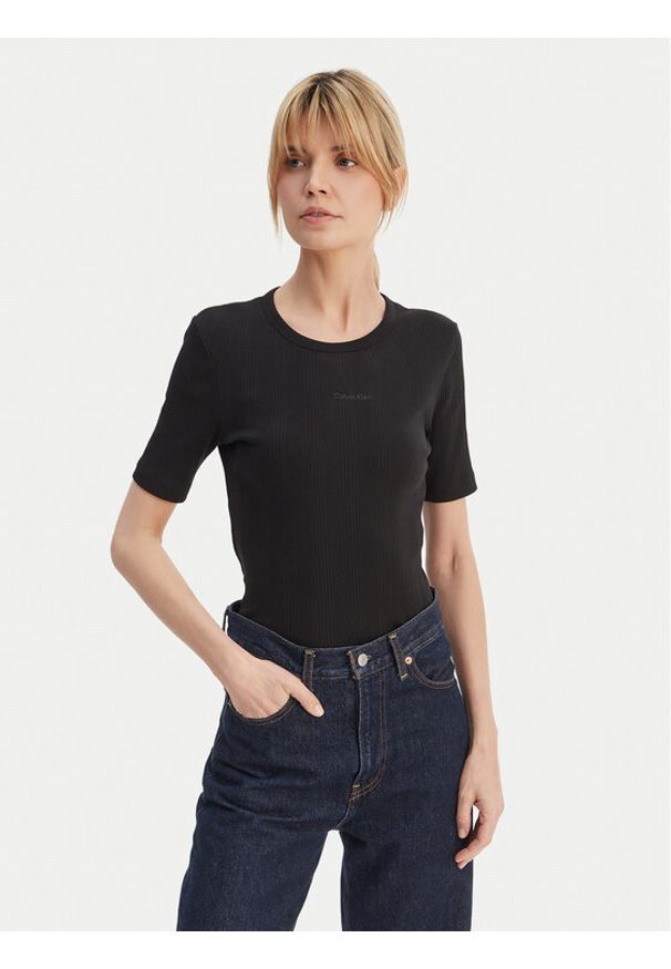 Calvin Klein T-Shirt Varigated LV044F211G Czarny Slim Fit. Kolor: czarny. Materiał: bawełna