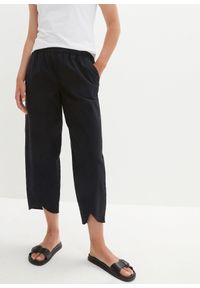 bonprix - Spodnie 3/4 z przewiewnej mieszanki lnu. Stan: podwyższony. Kolor: czarny. Materiał: len #1