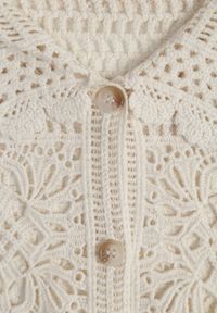 Renee - Beżowy Ażurowy Kardigan z Bawełny z Kołnierzykiem i Guzikami Mleella. Okazja: na co dzień. Kolor: beżowy. Materiał: bawełna. Wzór: ażurowy. Styl: elegancki, klasyczny, casual #5