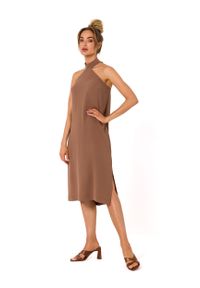 MOE - Sukienka z Dekoltem Holter Wiązana na Karku - Czekoladowa. Kolor: brązowy. Materiał: poliester, elastan #1