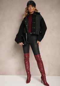 Renee - Czarna Kurtka Zapinana na Napy z Odpinanym Kołnierzem i Materiałowymi Wstawkami Liolie. Okazja: na co dzień. Kolor: czarny. Materiał: materiał. Styl: elegancki, casual #5