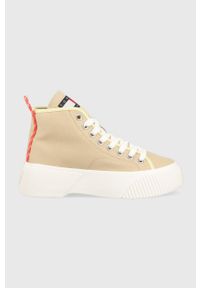 Tommy Jeans trampki VULC PLAT. CANVAS MC damskie kolor beżowy EN0EN02091. Nosek buta: okrągły. Kolor: beżowy. Materiał: guma. Szerokość cholewki: normalna. Obcas: na platformie