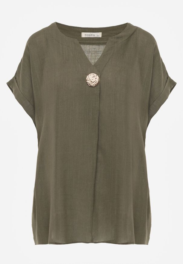 Born2be - Zielona Nietoperzowa Bluzka z Krótkim Rękawem z Lnem i Wiskozą Isirtila. Okazja: na co dzień, do pracy. Kolor: zielony. Materiał: wiskoza, len. Długość rękawa: krótki rękaw. Długość: krótkie. Sezon: lato. Styl: casual, klasyczny, elegancki