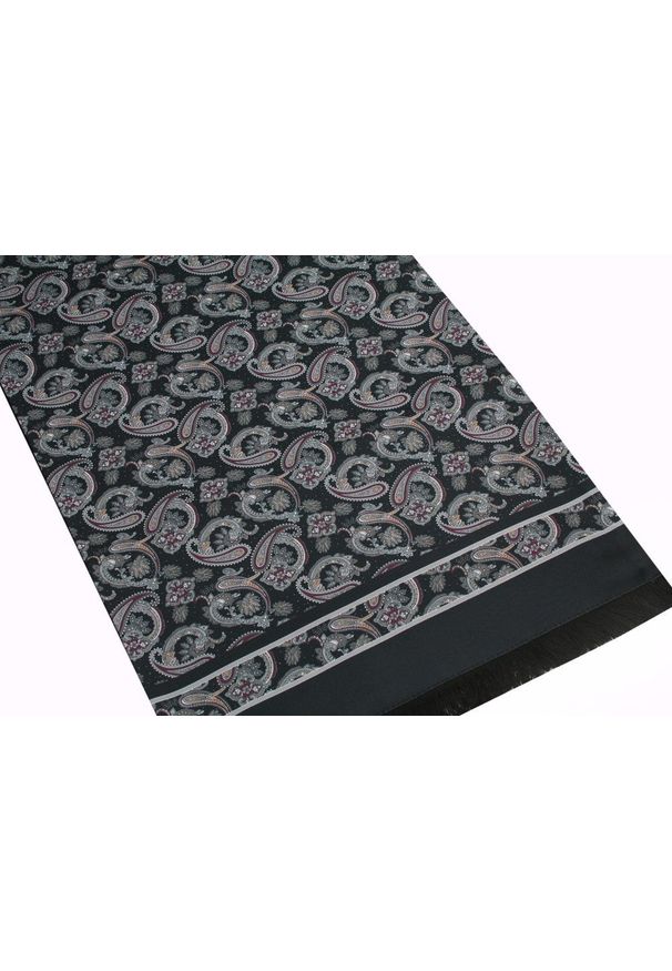 Elegancki Szalik Wełniano-Jedwabny - His Story - Grafit z Wzorem Paisley. Materiał: jedwab, wełna. Wzór: paisley. Sezon: zima, jesień. Styl: elegancki