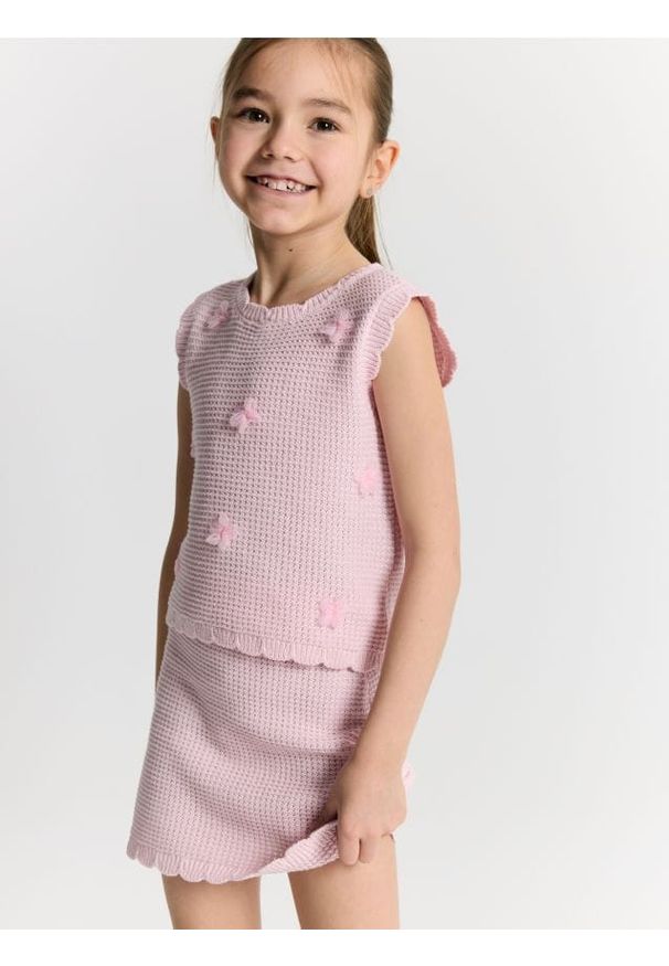 Reserved - Dzianinowa kamizelka - pastelowy róż. Kolor: różowy. Materiał: dzianina