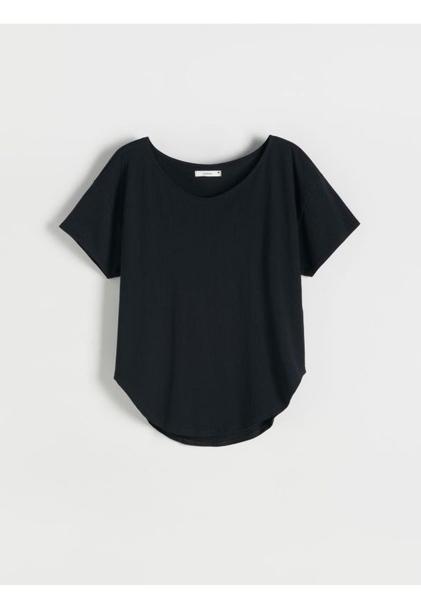Reserved - T-shirt regular - czarny. Kolor: czarny. Materiał: bawełna, dzianina. Wzór: gładki